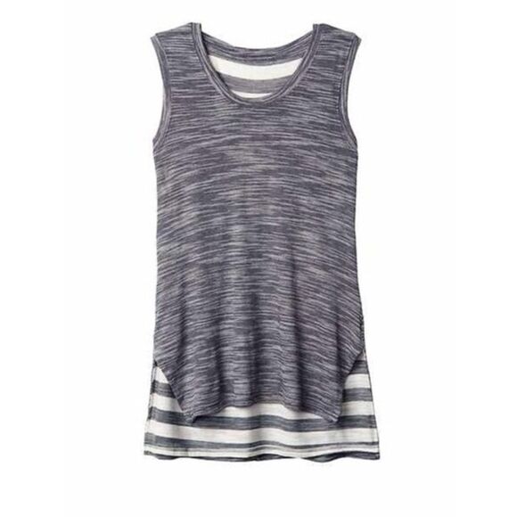 Athleta Coronado Tank Top Womens Medium Grey Heather High Low Stripes Racerback - Picture 8 of 8